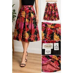 Talbots Silk Skirt Petite 8 Floral Pleated A Line Midi Lined Womens